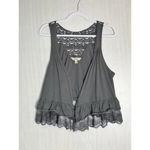 Decree Womens Boho Lace Crochet Vest Gray Open Front Flowy Fairy Grunge Layer XL